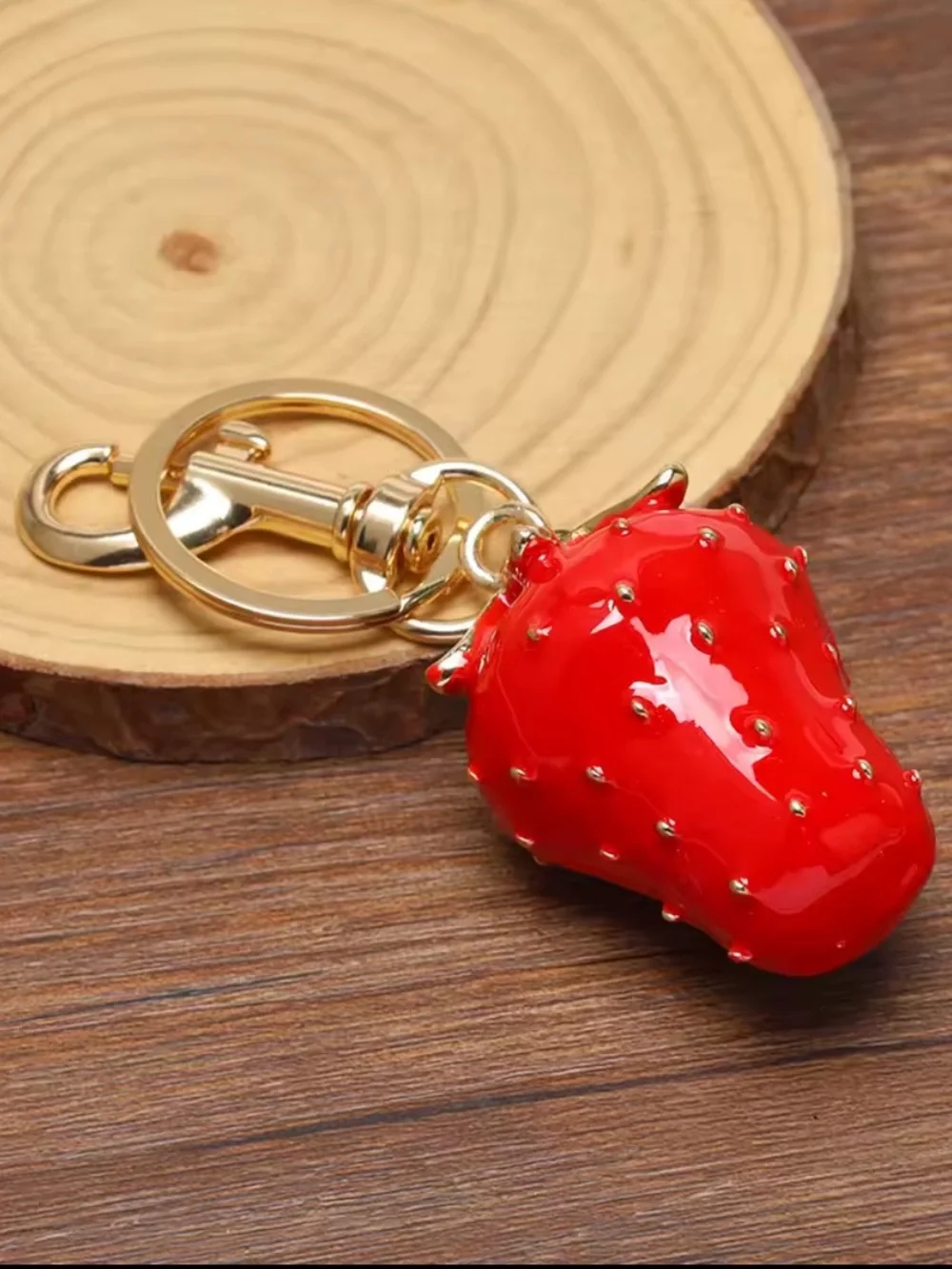 Coach CC Logo Strawberry Fruit Enamel Bag Charm Pendant Keychain